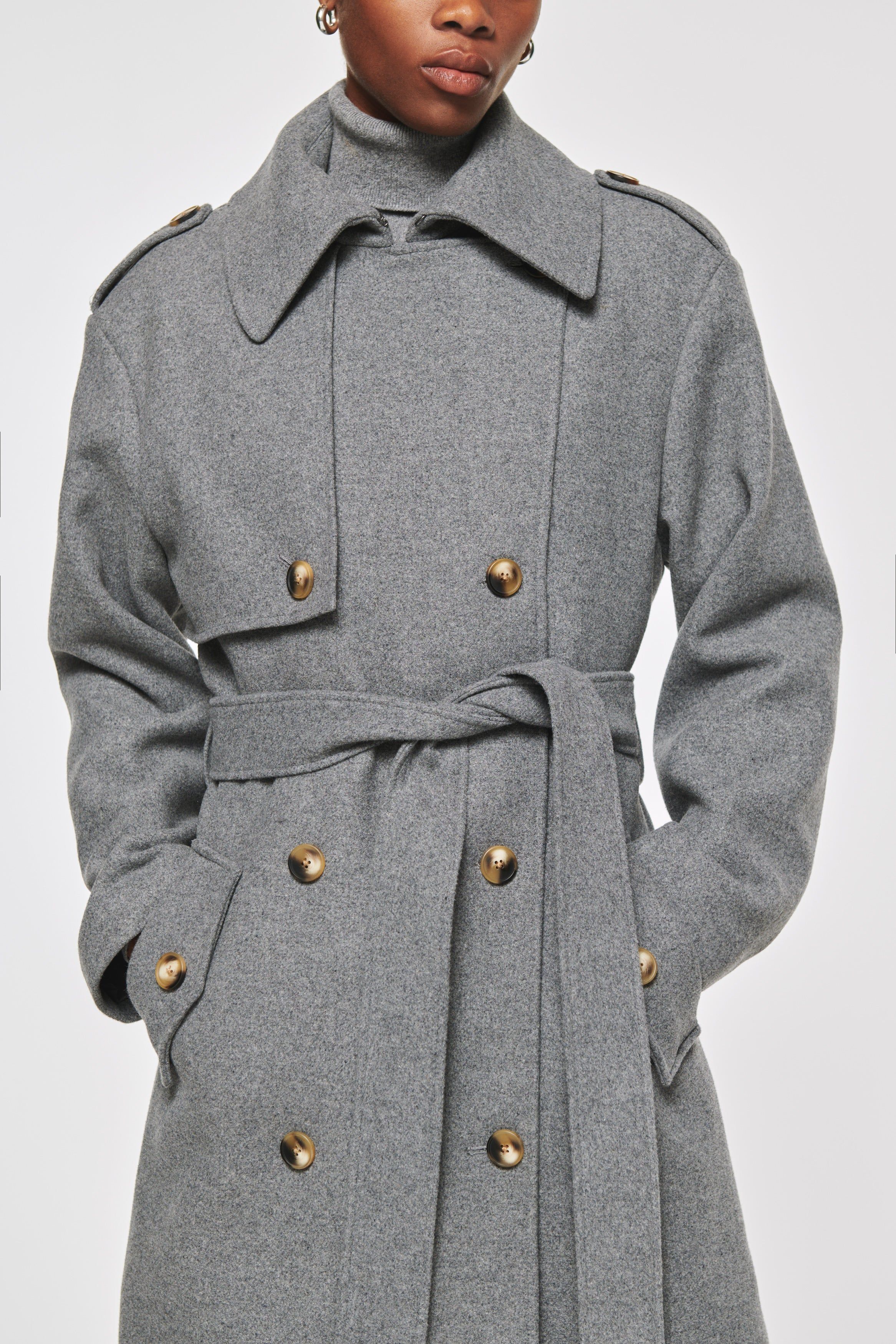 Keller | Wool Trench Coat in Grey | ALIGNE | Aligne UK