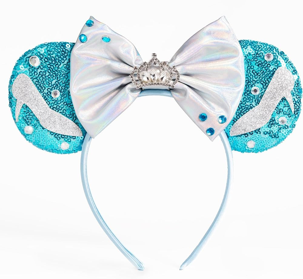 Shiny Mouse Ears Headbands With Grey Bows & Crown & Sequin, for Mermaid Cinderella Costume Cospla... | Amazon (US)