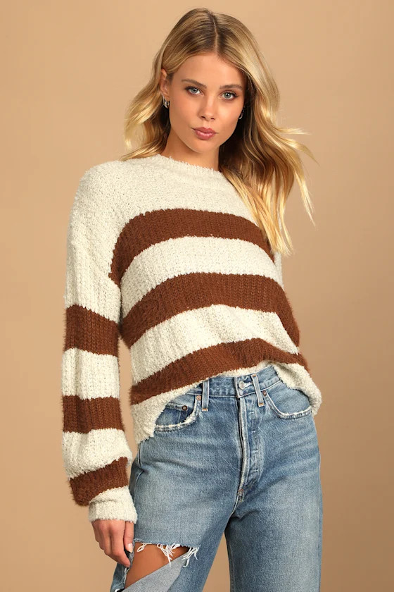 Cozy and Classic Brown Striped Knit Sweater | Lulus (US)