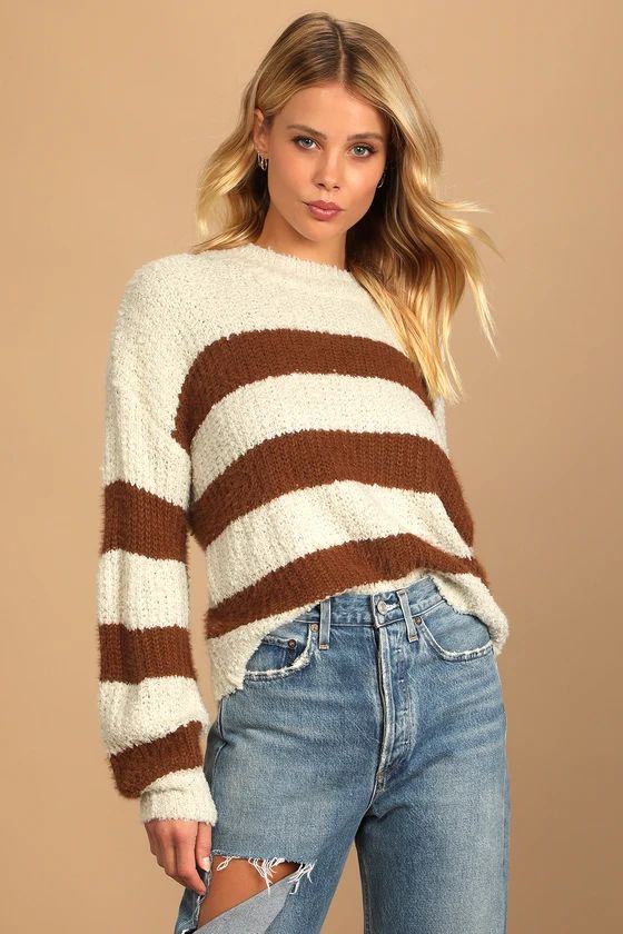 Cozy and Classic Brown Striped Knit Sweater | Lulus (US)