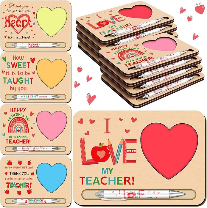 Kosiz 10 Set Valentine's Day Teacher Gifts Bulk Wooden Sticky Note Holder with Notes and Ballpoin... | Amazon (US)