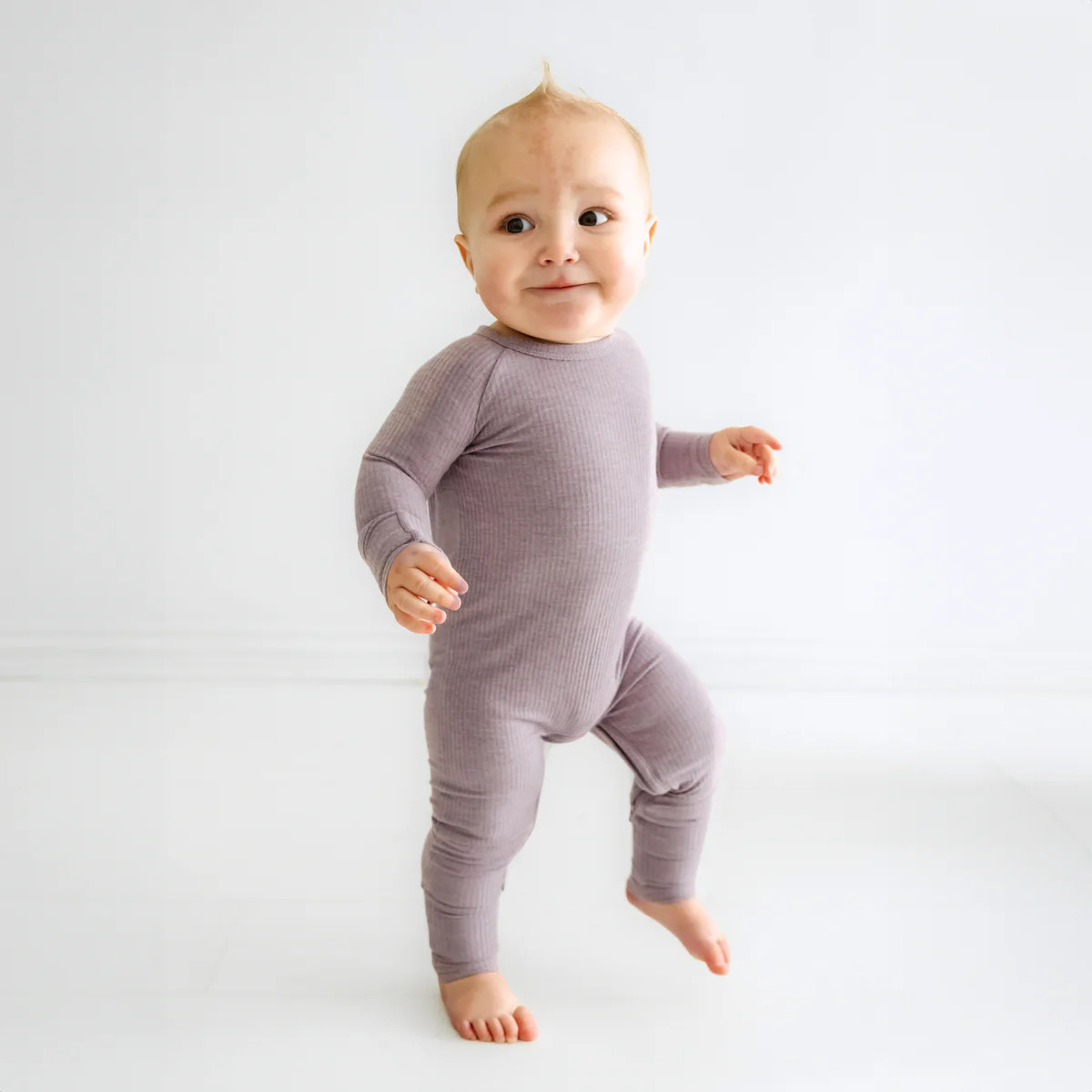 Heather Smokey Lavender Ribbed Crescent Zippy | Little Sleepies