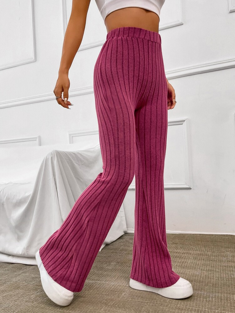 SHEIN EZwear High Waist Flare Leg Ribbed Knit Pants | SHEIN