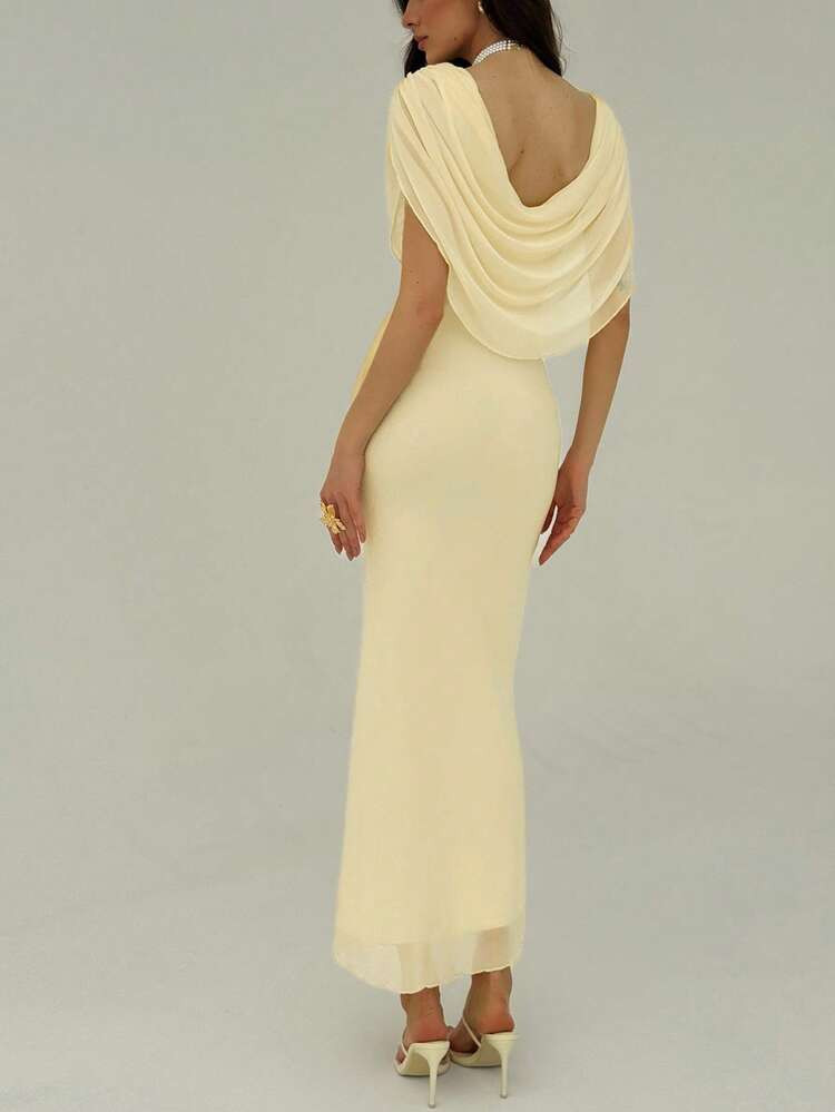 Aloruh Women V-Neck Fitted Long Dress, Elegant & Solid Color,Dresses For Women Summer,Bohemia | SHEIN