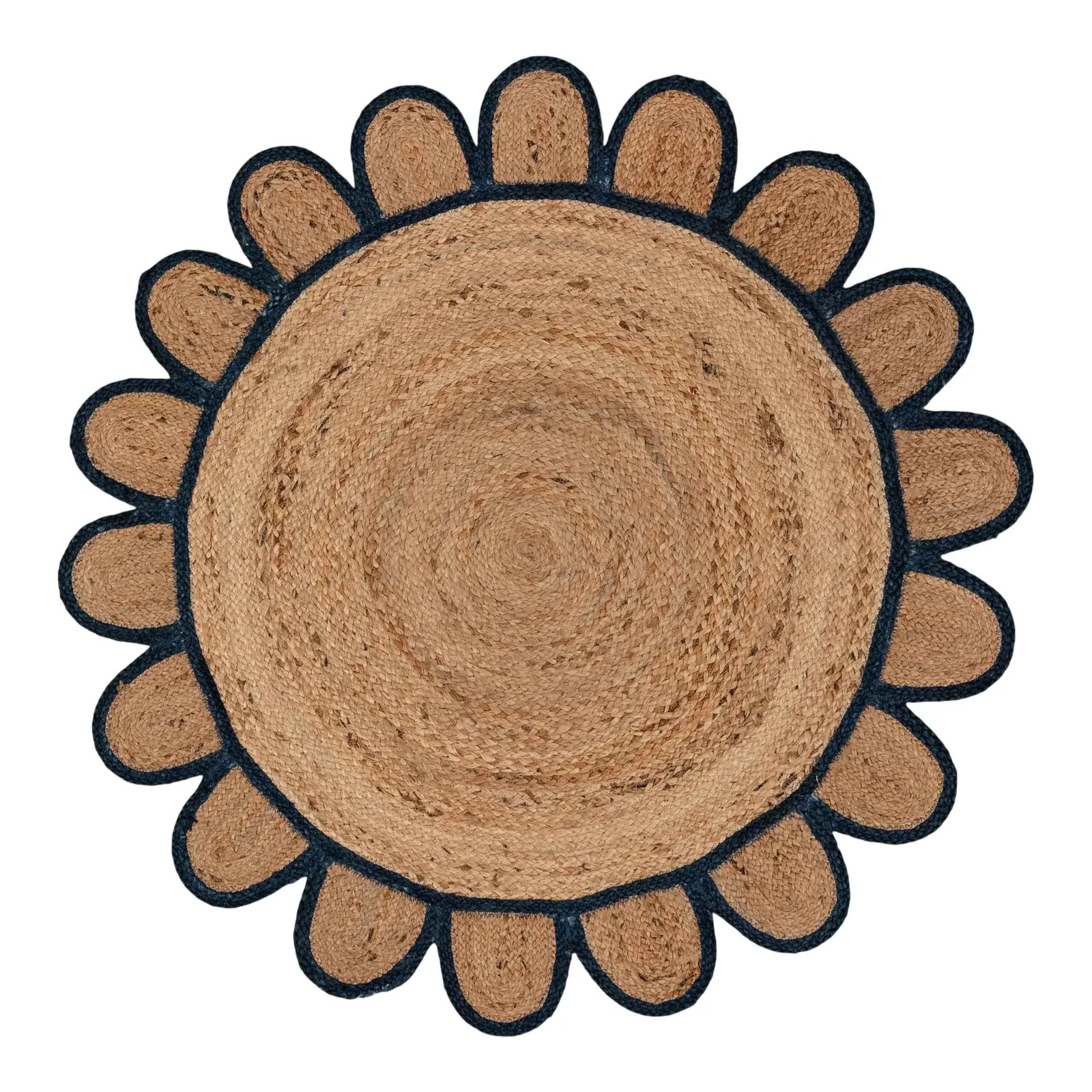 Navy Blue Round Jute Scallop Rug - 7' X 7' | Chairish