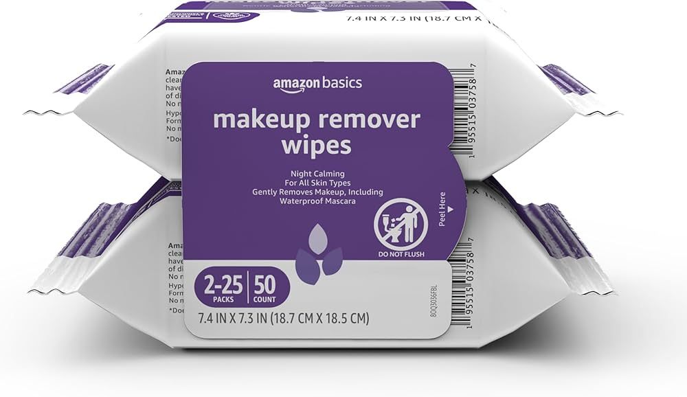 Amazon Basics Make Up Remover Wipes, Night Calming, 50 Count (2 Packs of 25) (Previously Solimo) | Amazon (US)