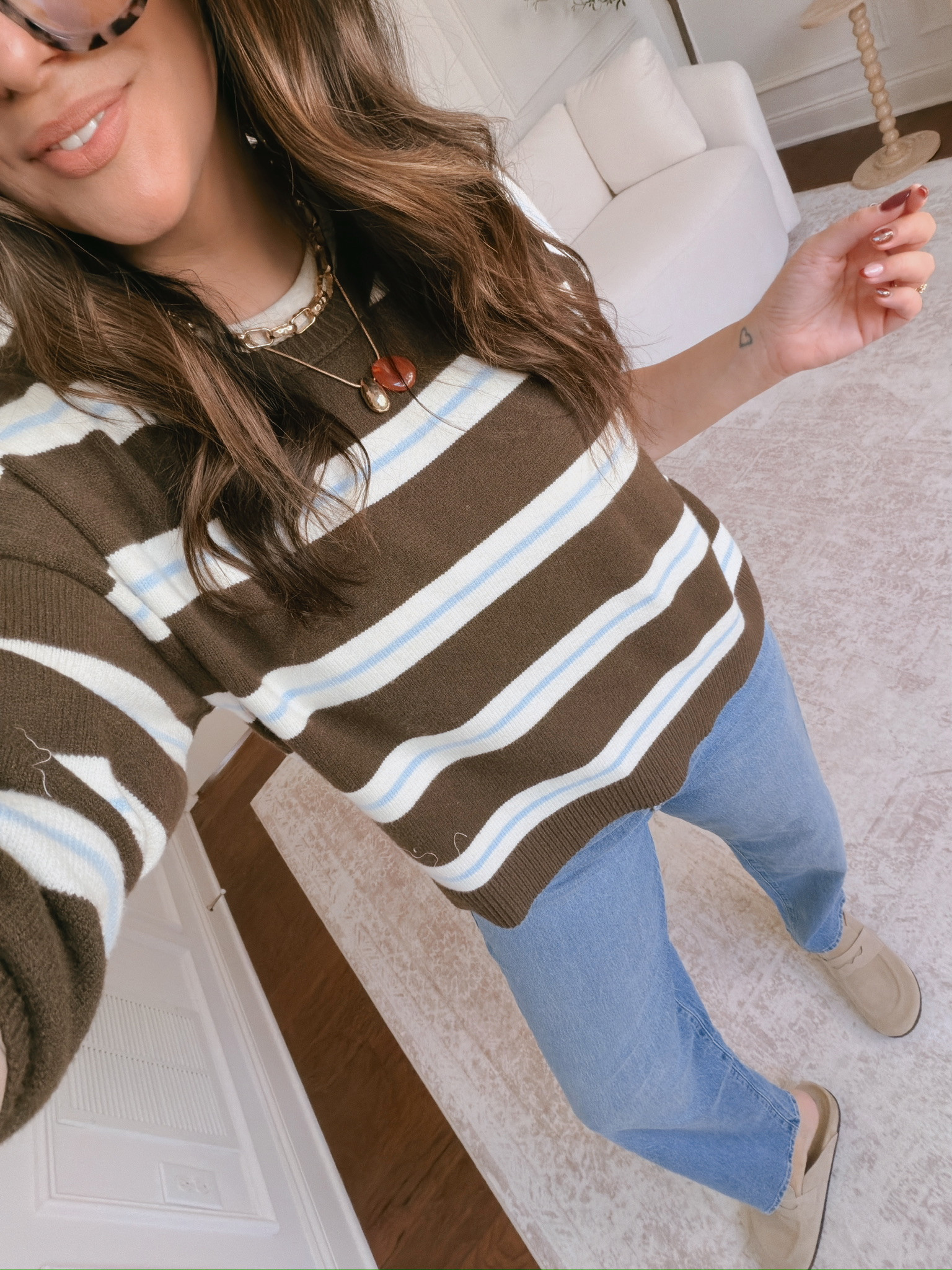 wearing a large in the top, 14 in the jeans 

 #LTKSeasonal #LTKMidsize