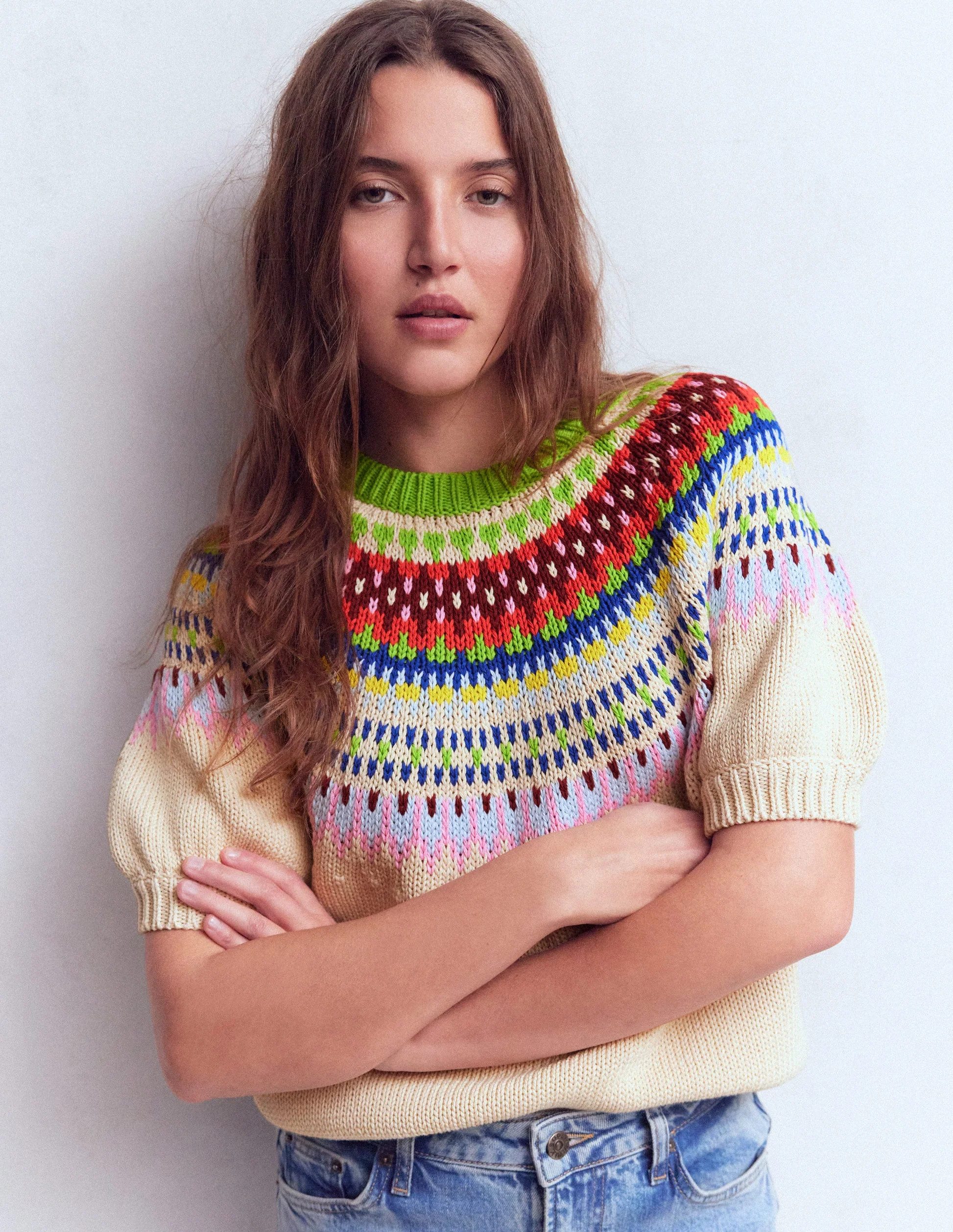 Margot Puff Sleeve T-Shirt-Oatmeal Melange | Boden UK