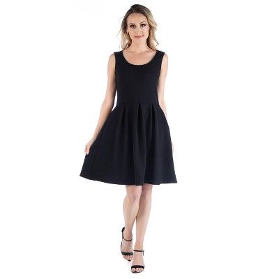 24seven Comfort Apparel Sleeveless Pleated Skater Dress with Pockets | Target