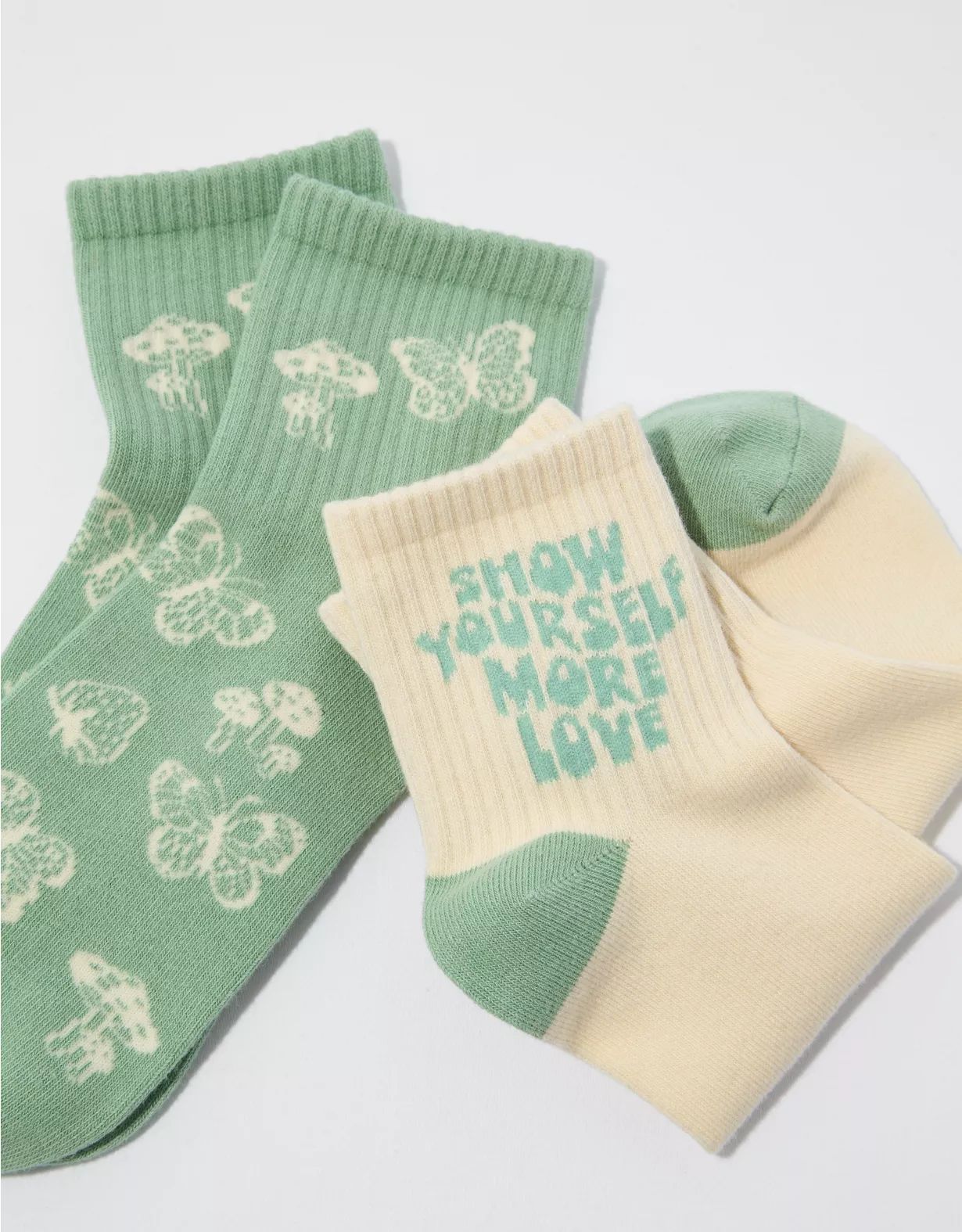 AE Butterfly + Self Love Boyfriend Sock 2-Pack | American Eagle Outfitters (US & CA)