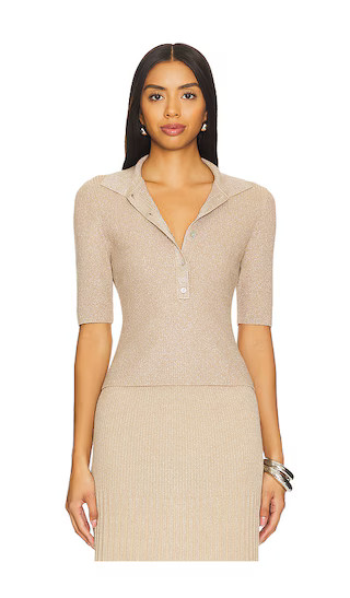 Ophelia Lurex Johnny Collar Top in Gilded Beige | Revolve Clothing (Global)