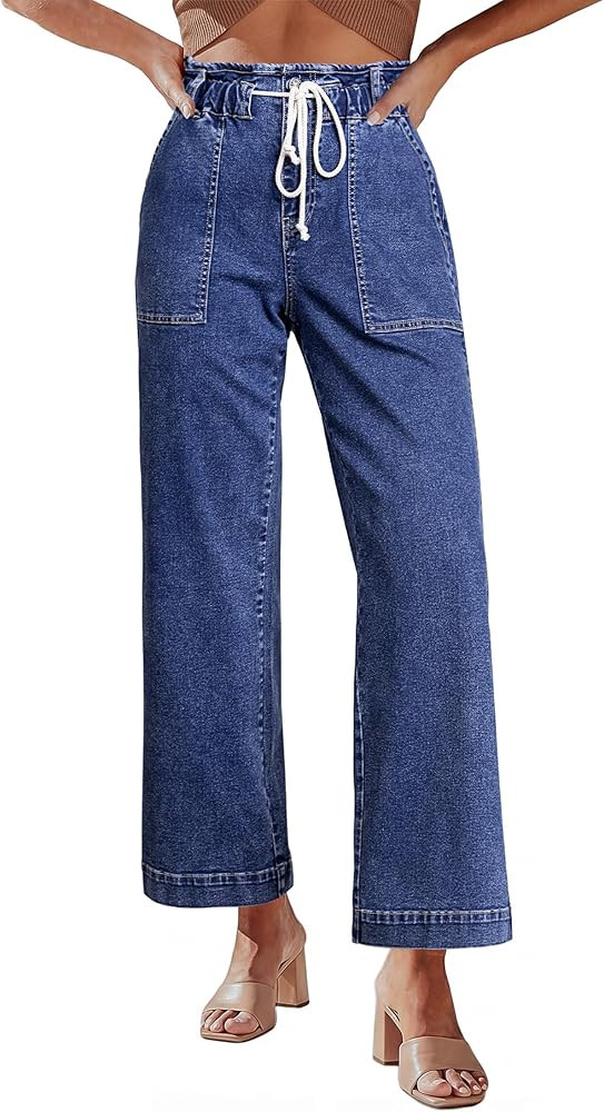 luvamia Wide Leg Jeans for Women Trendy High Waisted Elastic Waist Paperbag Drawstring Stretchy D... | Amazon (US)