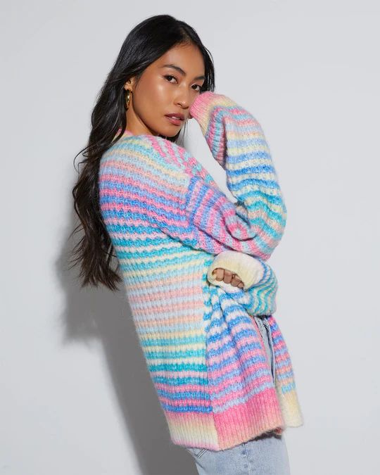Gayle Knit Stripe Open Front Cardigan | VICI Collection