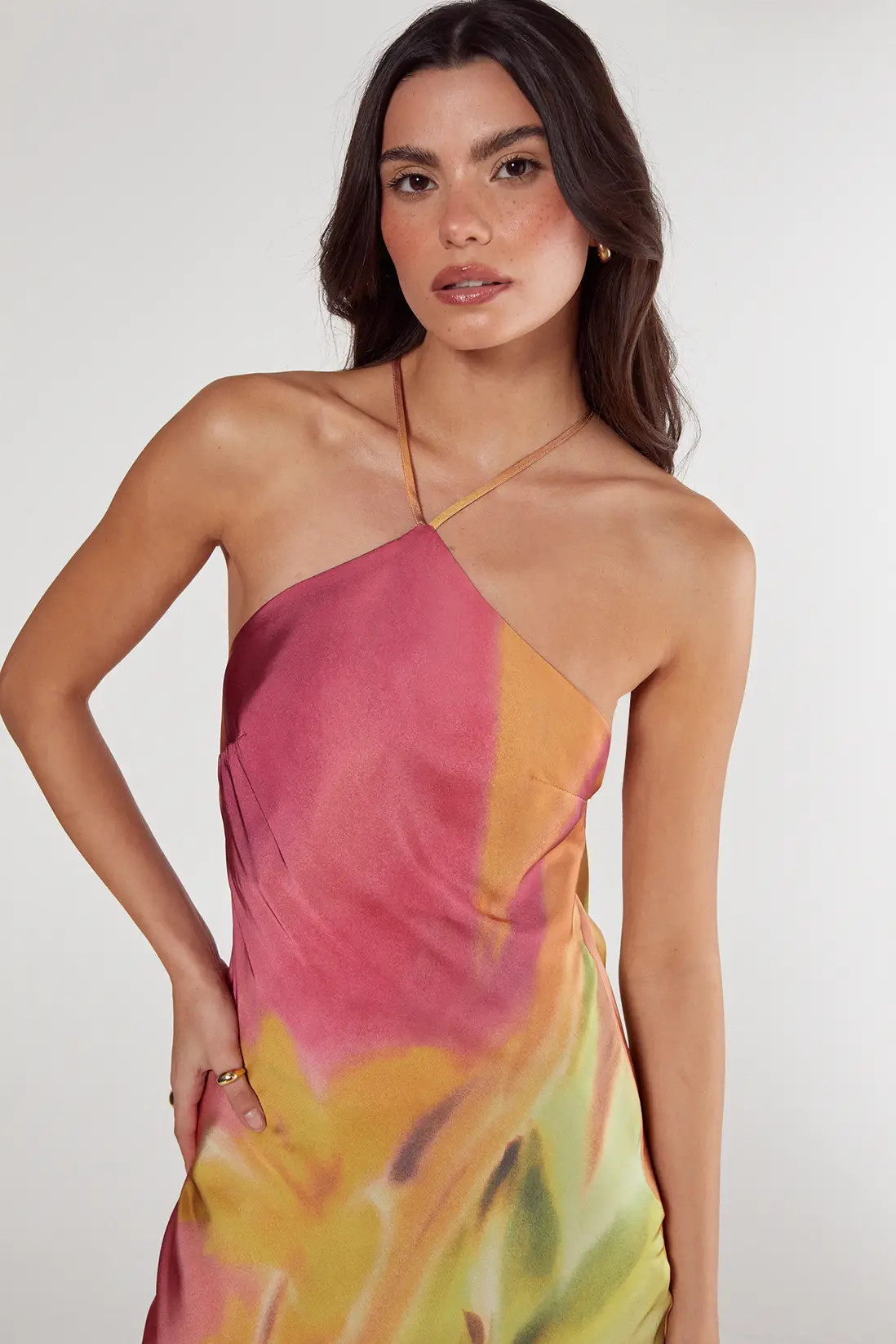 Satin Floral Ombre Halter Neck Cowl Back Maxi Dress | Nasty Gal US