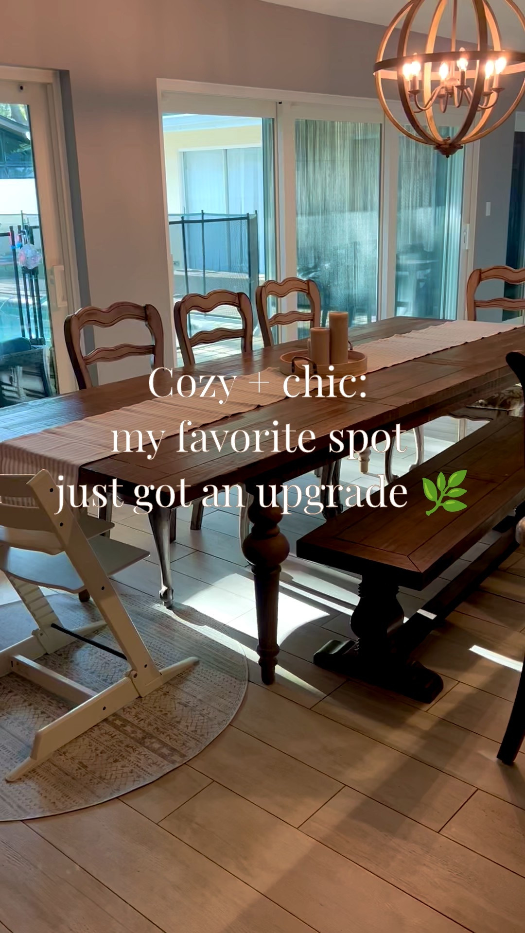 Loving how this Solino Home linen table runner in Amalfi natural + white stripe completes one of my favorite spots in the home ✨ Our pine dining table is paired with a matching Amazon bench, Stokke Tripp Trapp, high chair mat by House of Noa, bar stools and bar cart from Wayfair, plus candle and centerpiece accents from West Elm and Pottery Barn 🌿 Cozy, chic, and perfect for family meals and everyday moments.

Linking everything here, along with some similar products to help you style your space. 

#LTKFamily #LTKSaleAlert #LTKHome