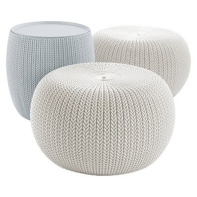 Urban Cozy 3pc Knit Patio Poufs and Table - White/Gray - Keter | Target