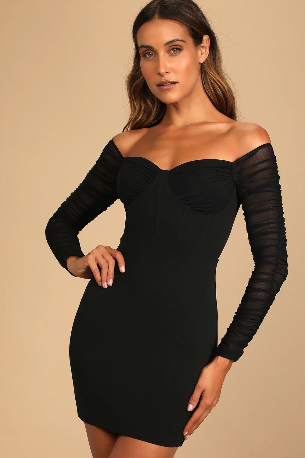 Bound to be Bold Black Off-the-Shoulder Bustier Bodycon Dress | Lulus (US)