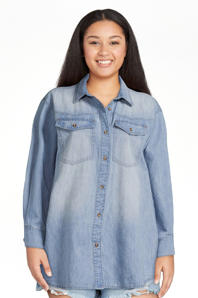 Sofia by Sofia Vergara Women's and Women's Plus Sofia Oversized Boyfriend Shirt with Long Sleeves... | Walmart (US)