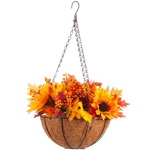 OakRidge Fully Assembled Fall Floral Mix Hanging Basket with LED Lights - Walmart.com | Walmart (US)