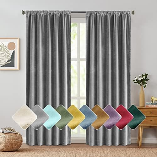JINCHAN Grey Velvet Curtains Drapes Bedroom Window Curtains 108 Inch Long Living Room Rod Pocket ... | Amazon (US)