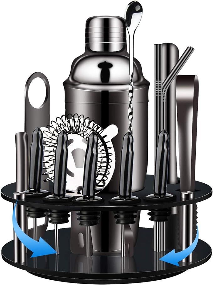 X-cosrack Bartender Kit: 18-Piece Matte Black Cocktail Shaker Set with Rotating Stand,Stainless S... | Amazon (US)