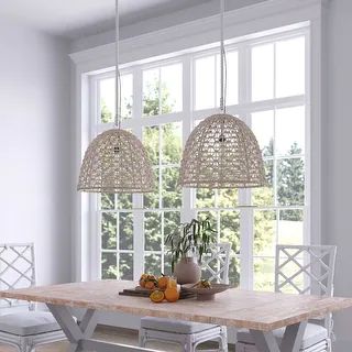 Whitewashed Open Weave Rattan Dome Lighting Pendant - Whitewashed Rattan - On Sale - Overstock - ... | Bed Bath & Beyond