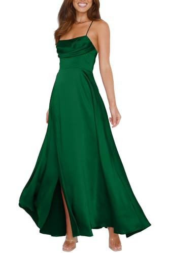 noncey Women's Satin Bridesmaid Dress Long Formal Evening Gown Emerald Green Bridesmaid Dress for Women Satin Midi Dress 2025 8 Emerald Green NO81 | Amazon (US)