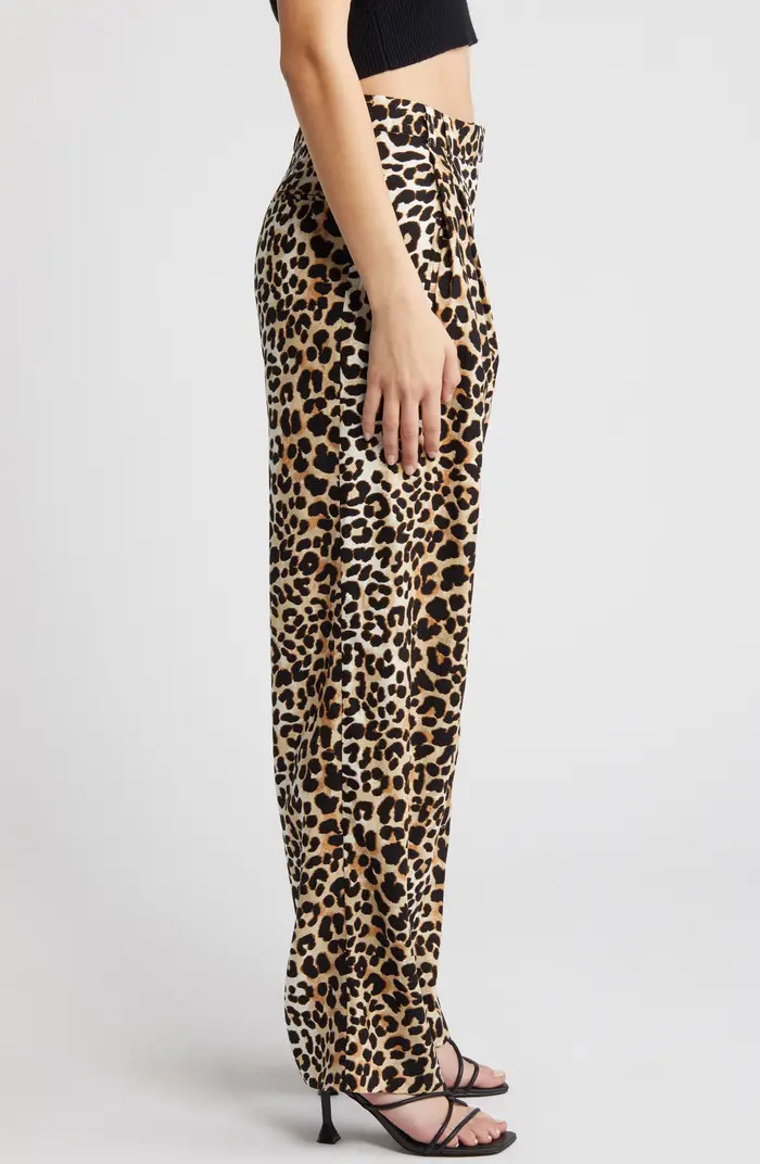 Topshop Animal Print Pleat Front Linen Blend Pants | Nordstrom | Nordstrom