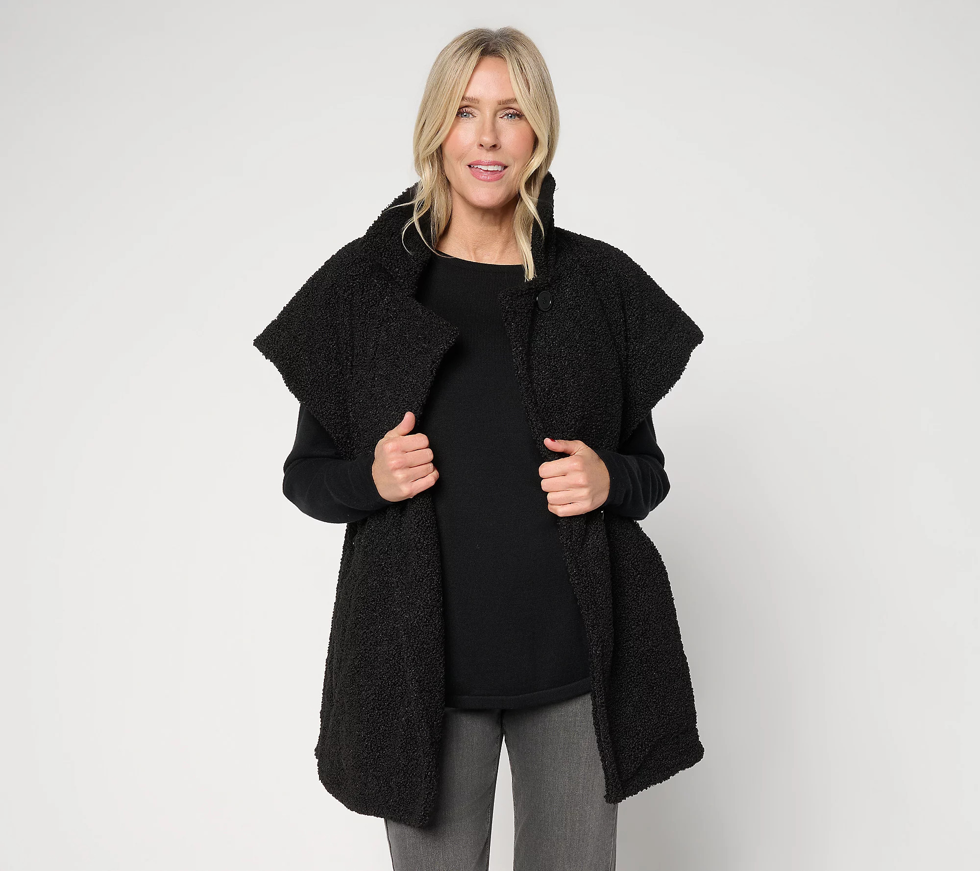 Sprigs Boucle Teddy Vest with Button | QVC