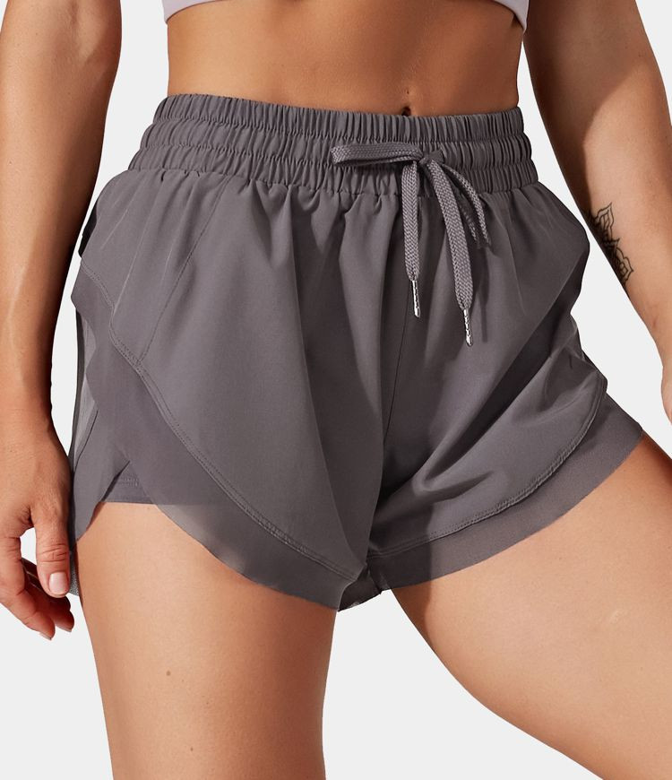 Drawstring Contrast Flowy Mesh 2-in-1 Shorts | HALARA