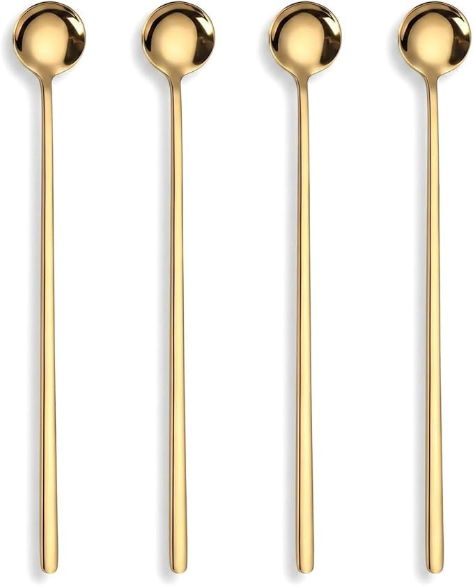 9.4 Inch Gold Stainless Steel Long Handle 4Pcs Iced Tea Coffee Spoons | Stir Spoons, Reach Tall T... | Amazon (US)