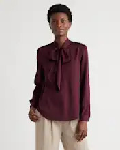 Washable Stretch Silk Tie Neck Blouse | Quince