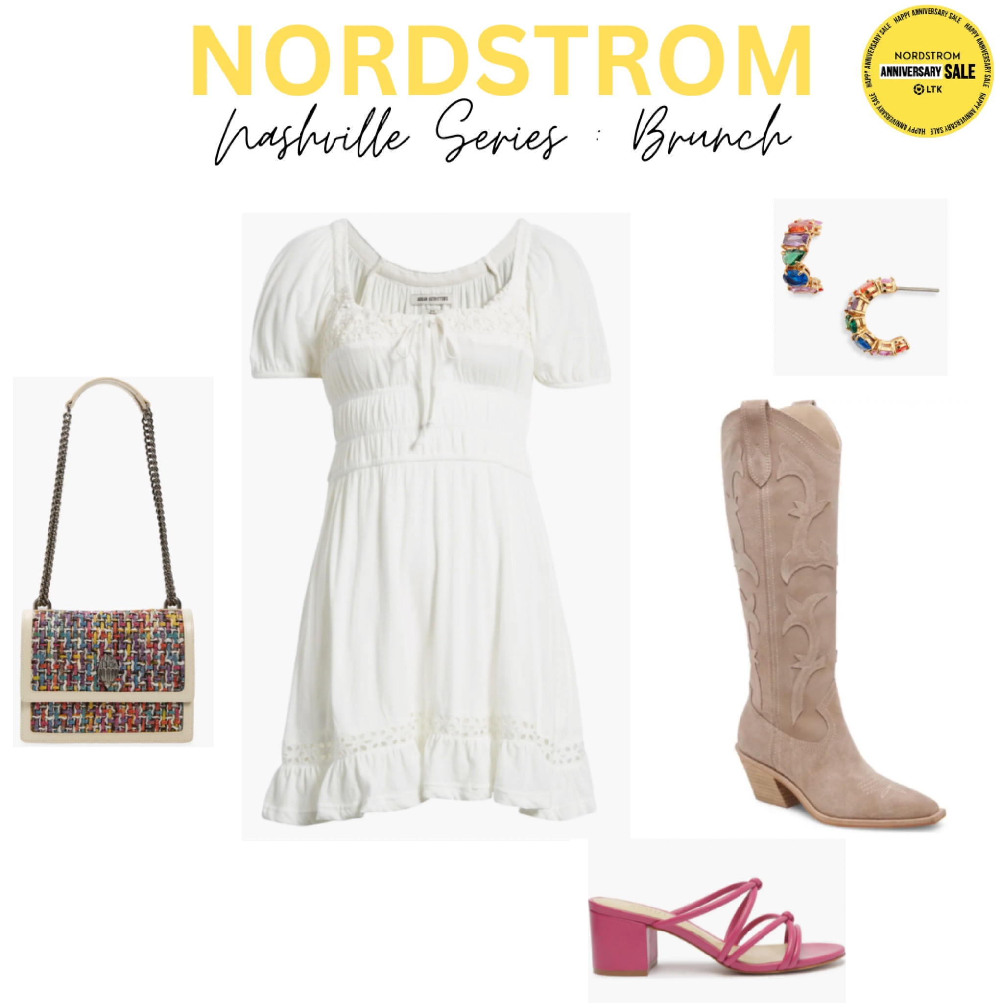 Nashville Series: Brunch 🥂🍳
All pieces from this series are included in the Nordstrom Anniversary Sale 

Nordstrom. Kate spade. Pink heels. White dress. Brunch outfit. Nashville outfit. Cowboy boots. Kate spade earrings. Dolce Vita boots. Strappy sandal. Kurt Geiger London purse. 

#LTKsalealert #LTKstyletip #LTKxNSale