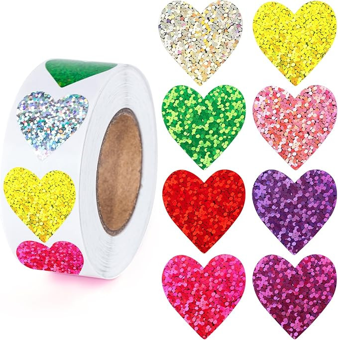 Anwyll Heart Stickers - 500Pcs 1Inch Valentines Day Heart Stickers Glitter Colored Heart Shape St... | Amazon (US)