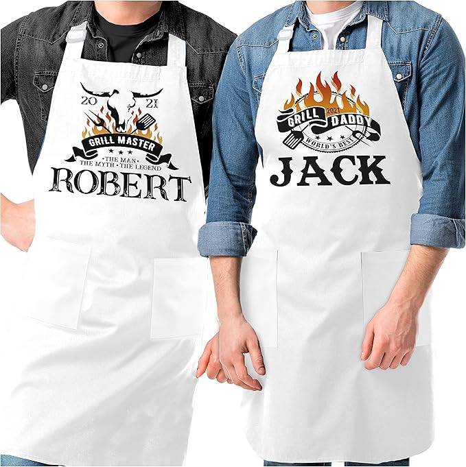 Personalized Apron Funny Father's Day Gifts - Customized Kitchen Aprons w/Pockets Gift for Dad Fa... | Amazon (US)