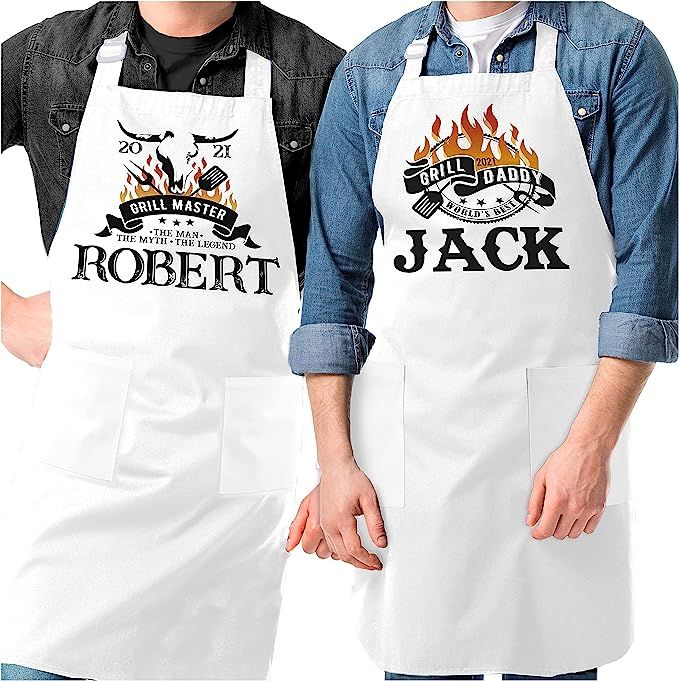 Personalized Apron Funny Father's Day Gifts - Customized Kitchen Aprons w/Pockets Gift for Dad Fa... | Amazon (US)