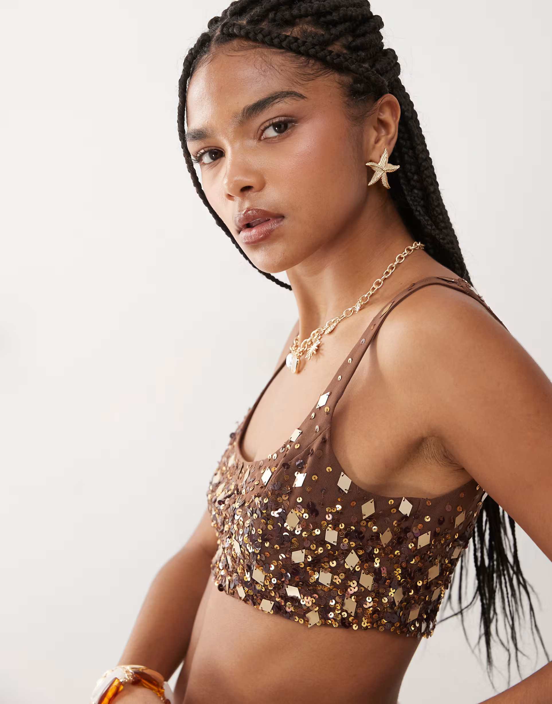 Miss Selfridge premium embellished bralette in chocolate | ASOS (Global)