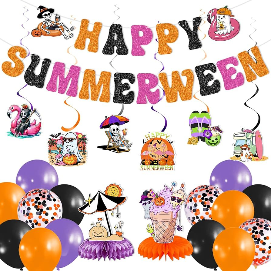 Summerween Decorations: Summerween Party Decorations Include Happy Summerween Banner Hanging Swir... | Amazon (US)