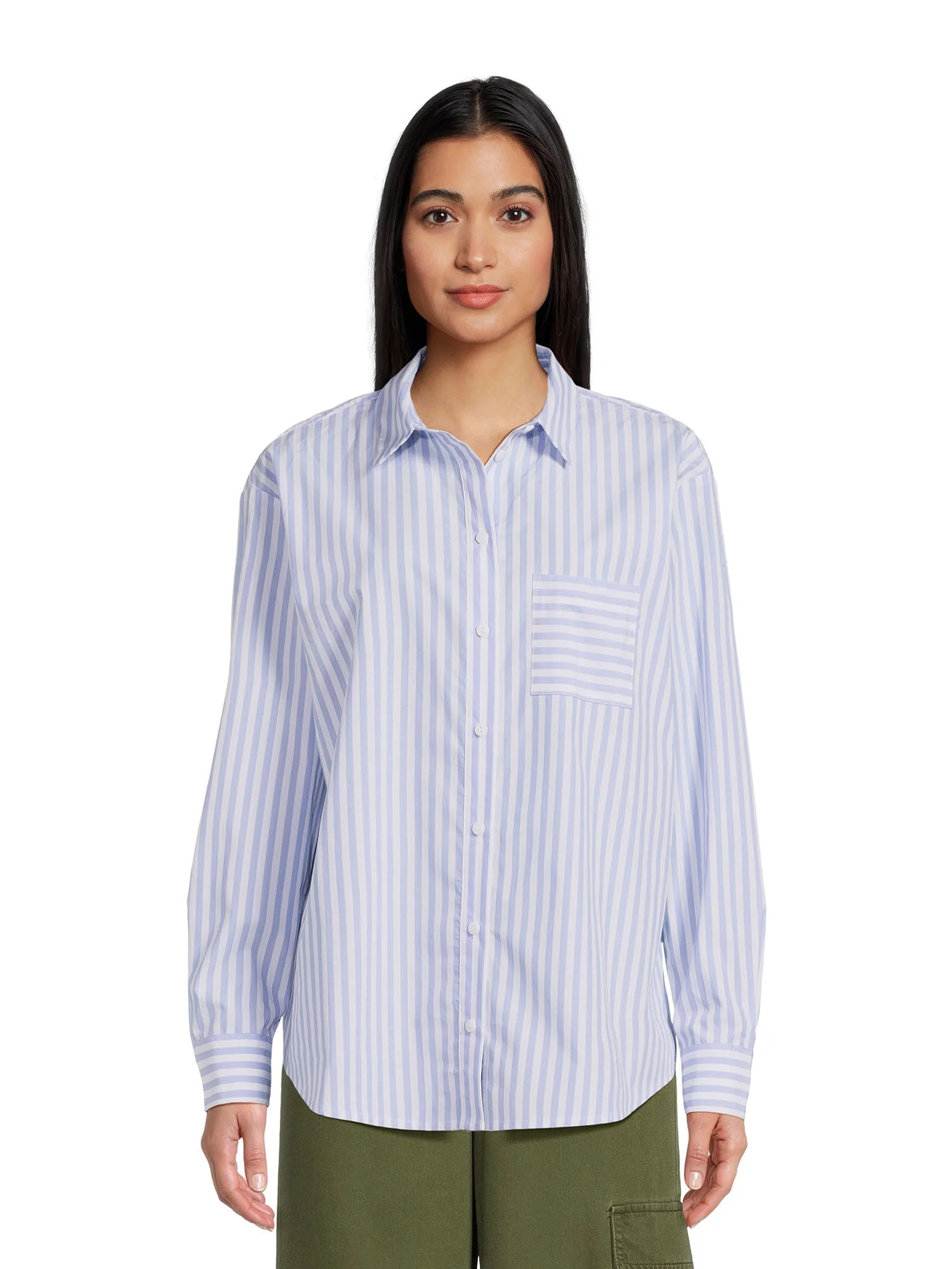 Time and Tru Women's Oversized Shirt with Long Sleeves, Sizes XS-3XL | Walmart (US)