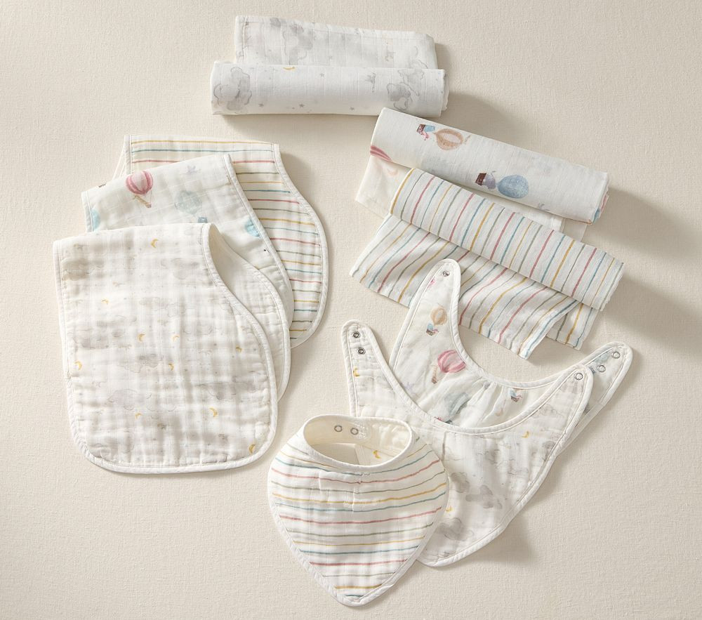 Hot Air Balloon Organic Muslin Bib, Burp & Swaddle Set | Pottery Barn Kids