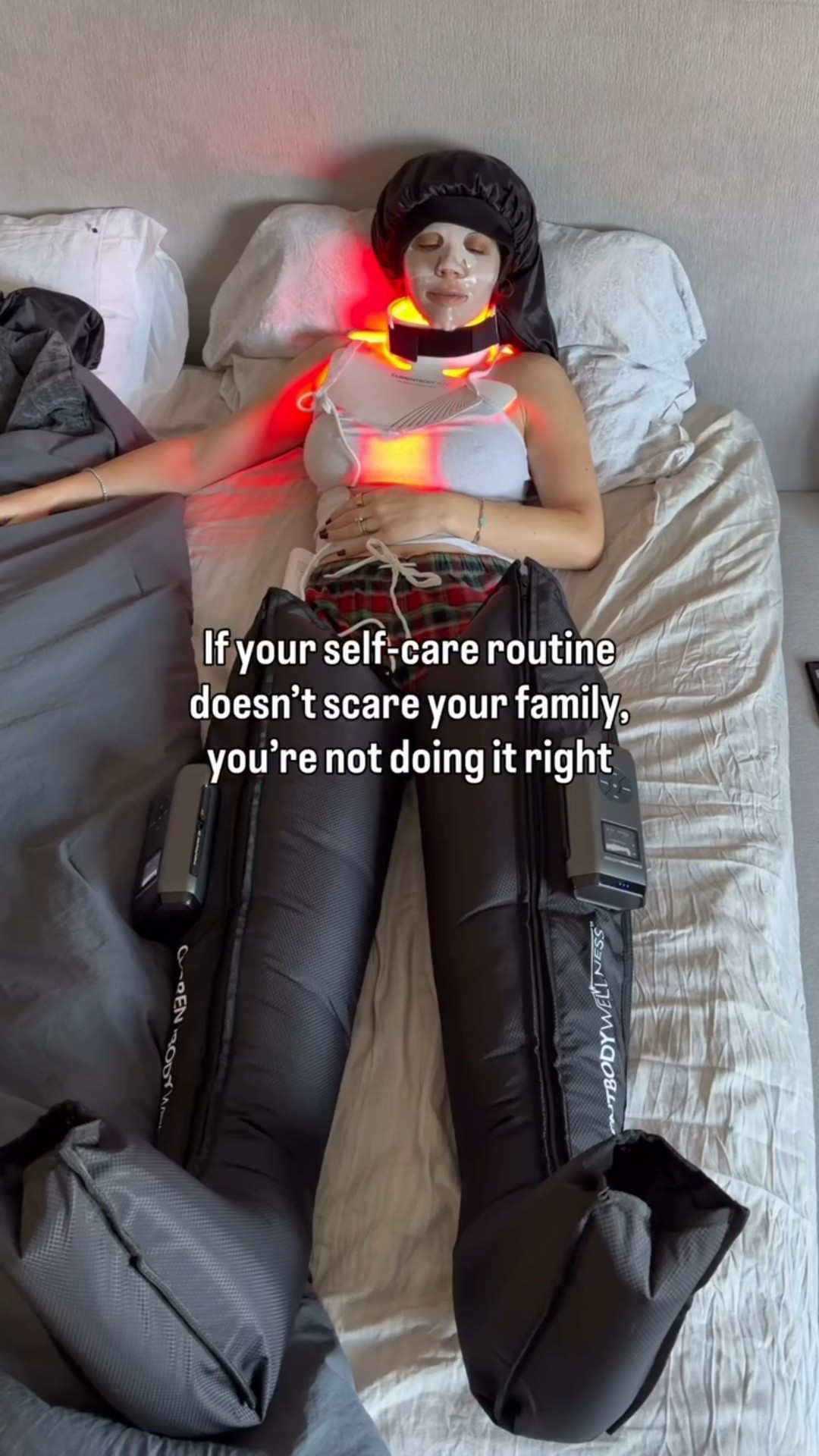 If your self care routine doesn’t freak out your family just a little…you’re playing too safe 😂 
My red light masks + compression boots combo is giving
“mom is busy regenerating, ask your dad.” Vibes.  

#LTKmomlife #LTKselfcare #LTKmorningroutine