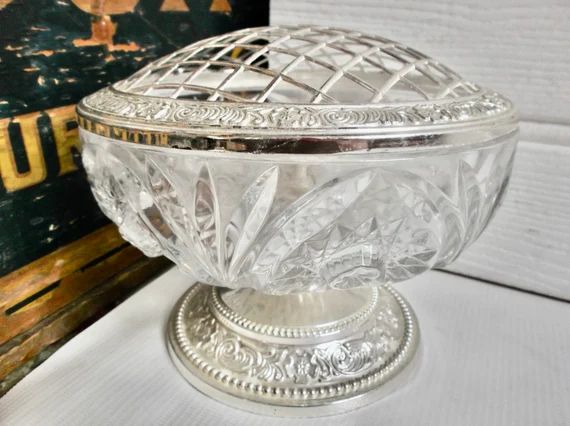 Vintage MCM Ornate Crystal Glass Rose Vase Centre Piece | Etsy | Etsy (US)