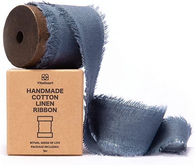 Amazon.com: Vitalizart Denim Blue Cotton Linen Ribbon with Spool 1.5" x 5Yd Handmade Fringe Fraye... | Amazon (US)