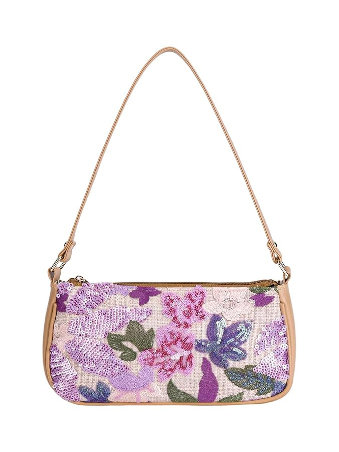 Verdusa Women's Beaded Floral Square Sequin Bag Top Handle Underarm Shoulder Handbags | Amazon (US)