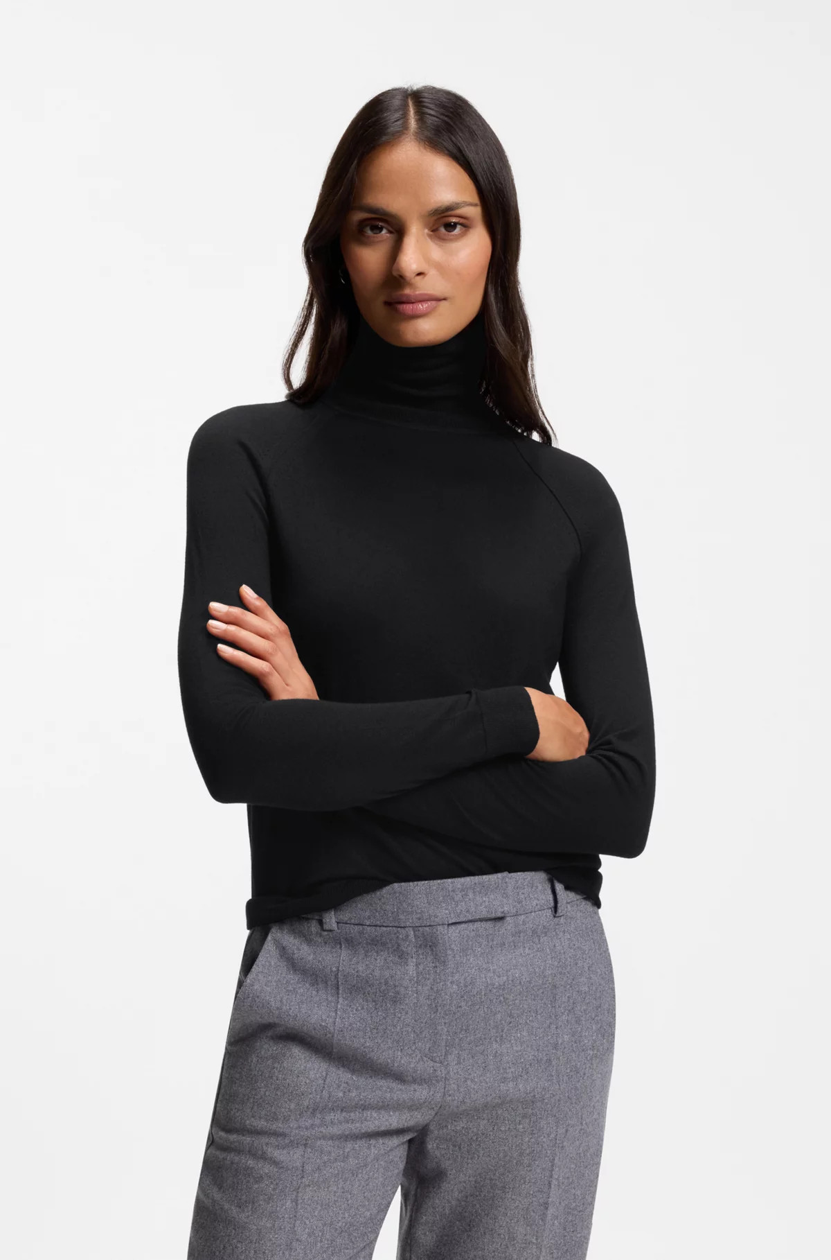 BOSS - Slim-fit rollneck sweater in extra-fine merino wool - Black | Hugo Boss (UK)