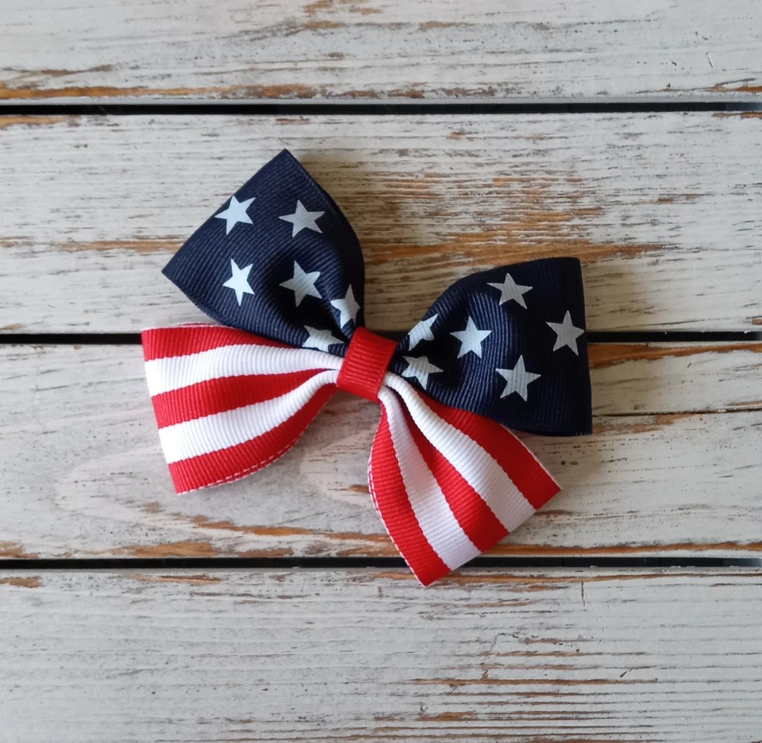 Stars and Stripes Hair Bow, Patriotic Hair Bow, 4th of July Hair Bows, Nylon Headbands, Summer Ha... | Etsy (US)