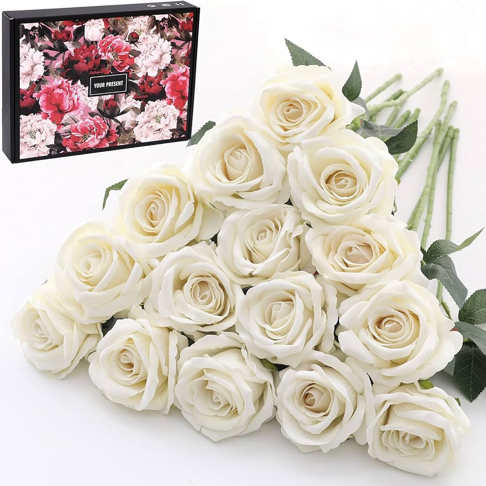 Cloudecor 15Pcs Artificial Roses Velet Real Touch Single Stem Fake Roses Silk Realistic Bouquet F... | Amazon (US)
