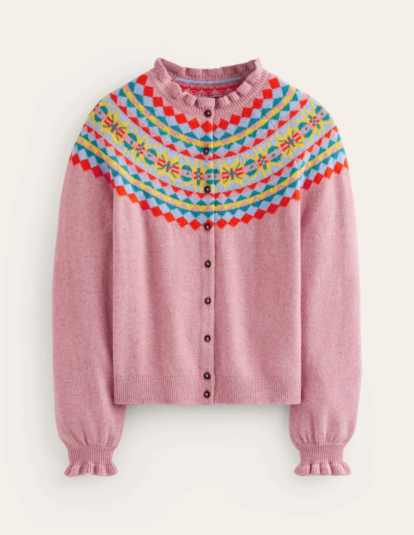 Fae Fair Isle Frilled Cardigan - Old Rose Pink | Boden US | Boden (US)