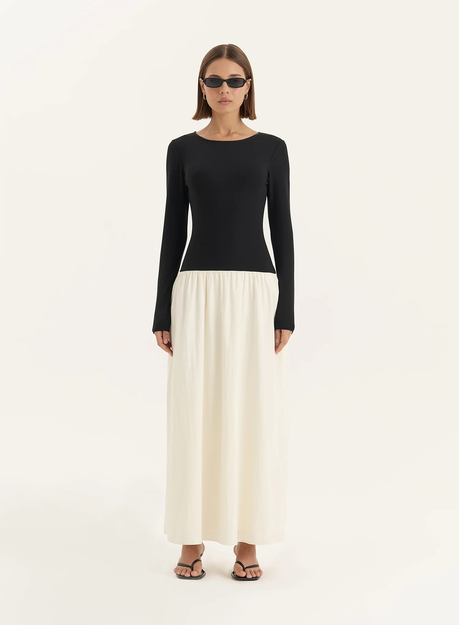 Monochrome Contrast Long Sleeve Maxi Dress- Rosie | 4th & Reckless