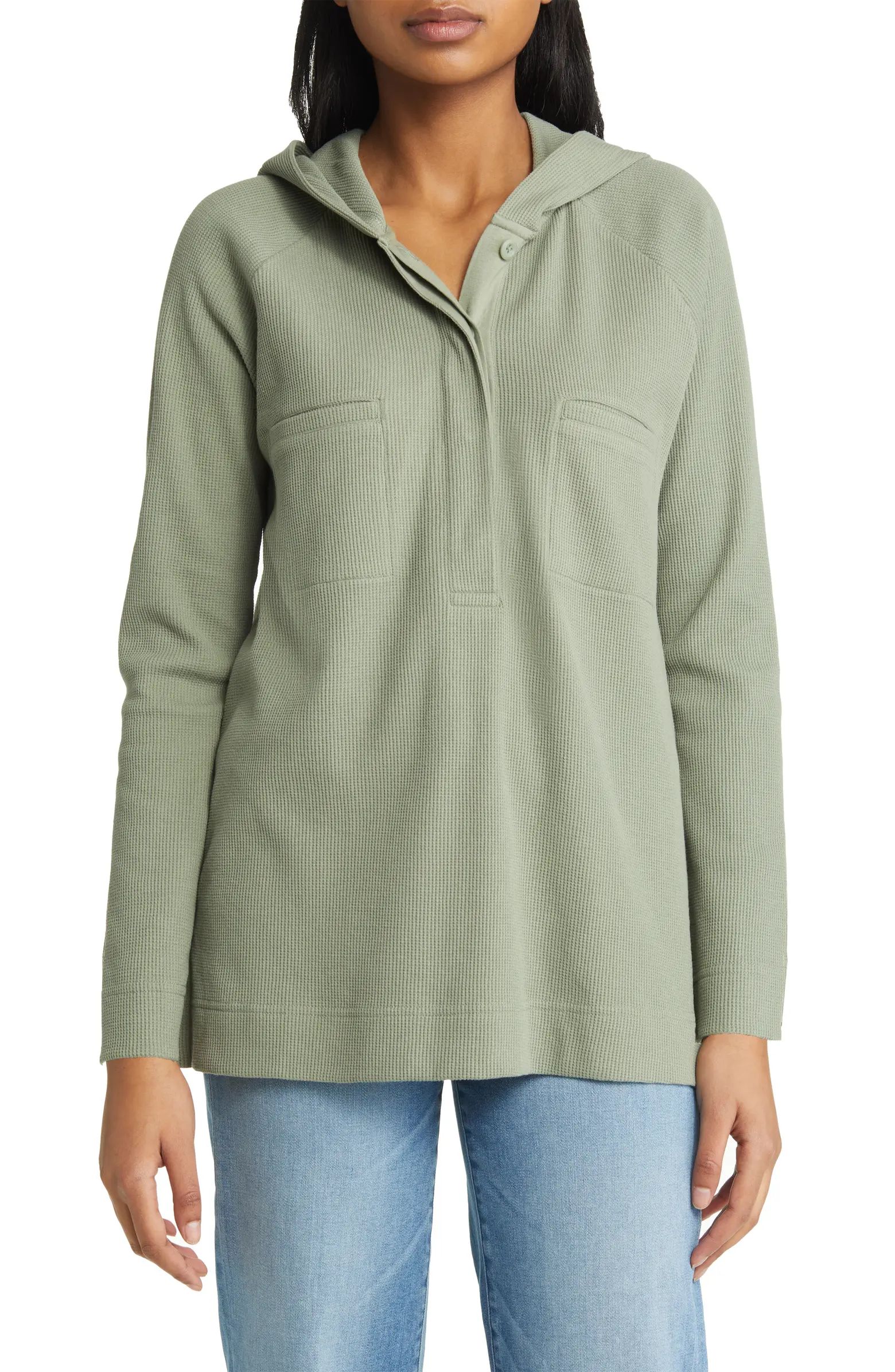 Half Placket Waffle Knit Organic Cotton Blend Hoodie | Nordstrom